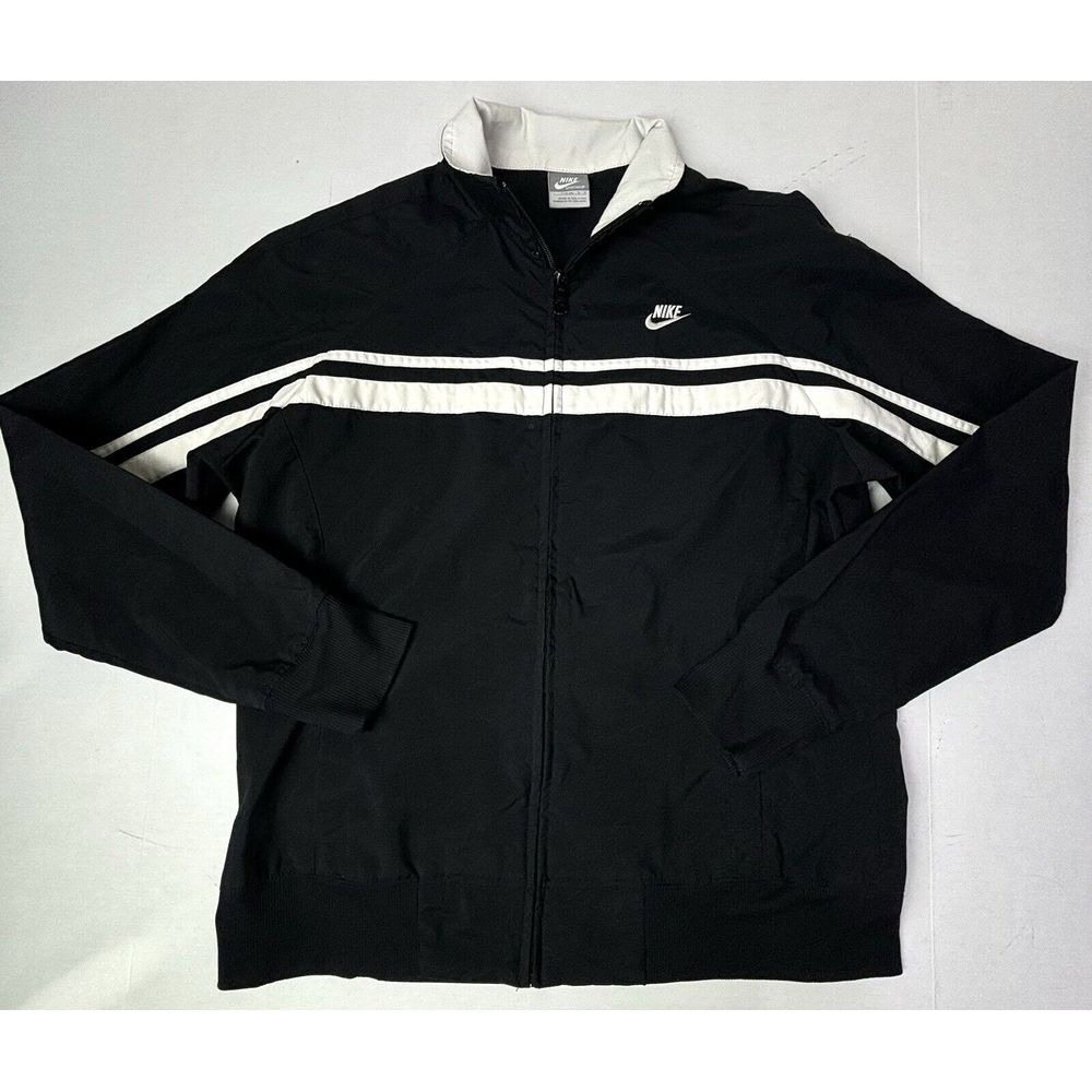 Nike Sports Track Jacket Y2K Womens Large 12/14 Black Outerwear Athletic EUC